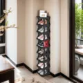 Single Column Shoe Rack Black Vertical Corner Shoe Storage Organizer Display Stand - 9 Layers / Black