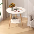 Modern minimalist round bedside side table with storage shelf for home living room. - 60x60x60cm / Warm White