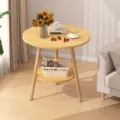 Wooden round side table with storage shelf modern living room end table bedside furniture - 60x60x60cm / Walnut