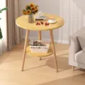 Modern minimalist wooden round side table with storage shelf for living room bedroom - 60x60x70cm / Walnut