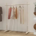 Minimalist standing clothes rack in warm white, perfect for bedroom and balcony organization. - L60 x H130 / Cream White