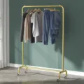 Modern gold metal rolling garment rack with wheels, sturdy clothes storage for home organization. - L60 H135 with Wheels / Thickened Nano Gold