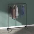 Black metal clothes rack with wheels, freestanding garment display rail for bedroom and hallway. - L60 H135 with Wheels / Thickened Black