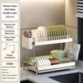 Escurridor de platos de doble capa para encimera de cocina, de acero al carbono muy util y fuerte. - 2 niveles 40 cm de ancho (estante para tablas + portapalillos)