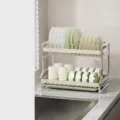 Scolapiatti a 2 livelli organizer per bancone da cucina supporto salvaspazio per stoviglie - 2-Livelli 42cm Bianco Latte