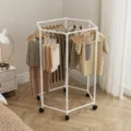 White hexagonal clothes rack, space-saving floor-standing garment rack with wheels for balcony. - 16 Boxes/Carton / White