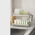 Scolapiatti a 2 livelli con porta bacchette e supporto per tagliare per organizzare la cucina. - 2-Livelli 42cm Bianco Latte + Portabacchette + Supporto per Tagliere