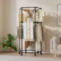Black 2-Tier Hexagonal Clothes Rack Floor Standing Garment Storage Organizer for Bedroom Balcony - 12 Boxes/Carton / Black