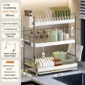 escurridor de platos de 3 niveles cocina encimera de acero al carbono organizador - 3 niveles 40 cm de ancho (estante para tablas + portapalillos)