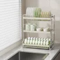 Scolapiatti da cucina a 3 livelli, organizer per piatti e ciotole in acciaio inossidabile. - 3-Livelli 42cm Bianco Latte