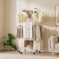 White 2-tier hexagonal garment rack, space-saving floor-standing clothes storage rack. - 12 Boxes/Carton / White