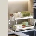 Scolapiatti da cucina a doppio strato per bancone organizer per piatti con vassoio di scarico - 2-Livelli 50cm Larghezza Supporto per Tavola + Portabacchette