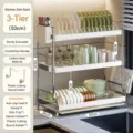 scolapiatti da cucina a 3 livelli piano di lavoro organizzatore in acciaio al carbonio - 3-Livelli 50cm Larghezza Supporto per Tavola + Portabacchette