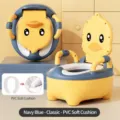 Sedile WC vasino per bambini a forma di papera carina con cuscino in PVC blu e giallo. - Cuscino Morbido PVC Classico / Giallo