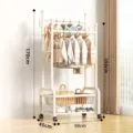 Mobile floor clothes rack with double hanging rods, storage basket and wheels for bedroom home use - Double Pole Double Layer / 60CM / Beige