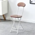 Sedia pieghevole minimalista moderna con seduta in legno e telaio in metallo bianco per casa. - Gambe bianche - venatura del legno scuro