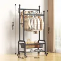Double pole clothes rack with storage basket and wheels for bedroom and home organization. - Double Pole Double Layer / 60CM / Black