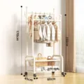 Mobile double rod clothes rack for home bedroom, freestanding garment organizer with wheels. - Double Pole Double Layer / 80cm / White