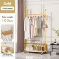 Gold standing clothes rack with wheels, mobile heavy duty garment display stand for home. - 100cm Long / Gold