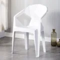 Sedia da pranzo minimalista impilabile in plastica geometrica bianca moderna per casa e giardino - Materiale PP spesso (bianco)