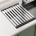 Stainless steel roll-up dish drying rack, foldable kitchen sink organizer and drainer. - Thickened Wide Edge Tri-Fold Drain Rack / 40x32.5cm