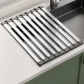 Stainless steel roll up dish drying rack foldable sink drainer mat for kitchen counter items - Thickened Wide Edge Tri-Fold Drain Rack / 42x32.5cm