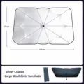 Gran parasol para coche plateado en forma de paraguas para parabrisas con bolsa - L / Revestimiento plateado