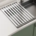 Stainless Steel Roll Up Dish Drying Rack Kitchen Sink Drainer 50x32.5cm Foldable - Thickened Wide Edge Tri-Fold Drain Rack / 50x32.5cm