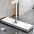 Flachmopp mit 45cm Platte, Nass- und Trockenreinigung, stabiler Stiel und 2 Mikrofasermops. - Höchste Verlängert 45cm (2 Moppkissen)