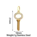Stainless steel rhinestone key pendant for DIY jewelry and stylish bag accessories. - 21mm Rhinestone Key / Gold (PJ0186-02)