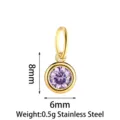 Stainless steel purple zircon pendant charm DIY jewelry accessory detail view specs 8mm - Upgrade Style (PJ0329-02) / Purple