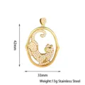 Vista dettagliata del ciondolo leopardo in acciaio inossidabile con strass e dimensioni. - Stile Leopardo Tondo Oro (PJ0176-02)
