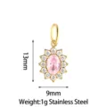 Stainless steel pink zircon sunflower pendant detail, elegant floral jewelry accessory charm 9x13mm - Small Sunflower (PJ0249-02) / Pink