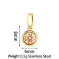 Stainless Steel Round Zircon Birthstone Pendant DIY Charm Jewelry Accessory 8x6mm - Upgrade Style (PJ0329-02) / Champagne