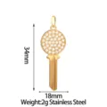 Stainless steel key pendant charm with rhinestones, 34x18mm jewelry DIY accessory for necklace - White (PJ0240-01)