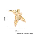 Ciondolo colibrì in acciaio inossidabile con strass luminosi, dettaglio gioiello hip-hop 28x33mm. - Stile Colibrì Oro (PJ0175-02)