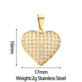 Elegant gold stainless steel heart pendant paved with sparkling cubic zirconia crystals. - White (PJ0239-01)