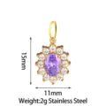 Stainless steel purple zircon sunflower pendant French light luxury jewelry 15x11mm 2g - Large Sunflower (PJ0248-02) / Purple