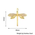 Ciondolo libellola in acciaio inossidabile, ali strass, misura 22x28mm, dettaglio. - Stile Libellula Oro (PJ0174-02)
