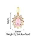 Stainless steel sunflower zirconia pendant detail view, showing size 15x11mm and weight 2g. - Large Sunflower (PJ0248-02) / Pink