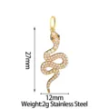 Gold stainless steel snake pendant with sparkling cubic zirconia stones, 27x12mm DIY jewelry charm - Black and White (PJ0238-02)