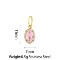 Stainless steel pink cubic zirconia oval pendant charm for DIY jewelry making 11x7mm - Small Oval (PJ0247-02) / 11x7mm / Pink