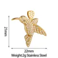 Stainless Steel Hummingbird Pendant Sparkling CZ Paved Gold Plated Animal Jewelry Detail - Hummingbird Style (PJ0234-02) / Gold