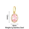Detailed view of the elegant oval pink cubic zirconia stainless steel pendant with size marks. - Large Oval (PJ0246-02) / 12x8mm / Pink