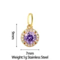 Stainless steel purple zirconia round pendant charm, delicate jewelry accessory DIY making. - Round Rhinestone Pendant (PJ0233-02) / S / Purple
