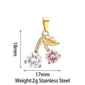 Stainless Steel Cubic Zirconia Cherry Pendant DIY Jewelry Making Accessory - Cherry Pendant Only (Without Chain) (PJ0245-02) / 18x17mm / Pink