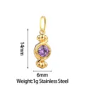 Exquisite stainless steel candy pendant with purple crystal, chic gold-tone DIY jewelry charm. - Candy Style (PJ0232-02) / Purple