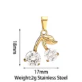 Stainless steel cubic zirconia cherry pendant, 18x17mm dainty jewelry accessory for DIY crafting. - Cherry Pendant Only (Without Chain) (PJ0245-02) / 18x17mm / White