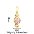 Exquisite stainless steel candy shaped pendant with pink zircon, 14x6mm size and 1g weight for DIY jewelry. - Candy Style (PJ0232-02) / Pink