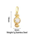 Stainless steel candy pendant with cubic zirconia, 14x6mm size, lightweight 1g design. - Candy Style (PJ0232-02) / White